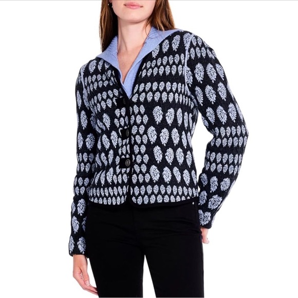 NIC+ZOE Blue Patterned Cotton Quilted Eclipse Knit Long Sleeve Jacket Medium - Picture 2 of 9